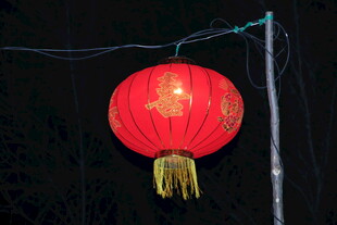 夜晚悬挂的喜庆红灯笼