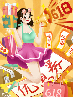 时尚女孩置身购物狂欢场景
