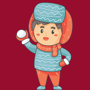 冬日戴帽玩耍的可爱小孩