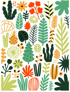 多彩植物图案插画