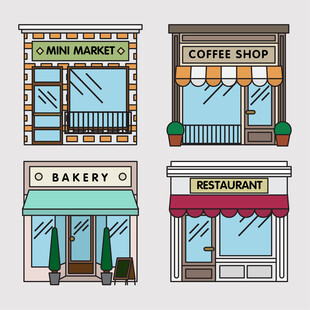各类店铺外观插画