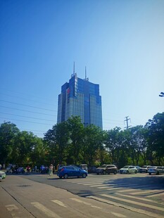 城市街道旁的高楼景观