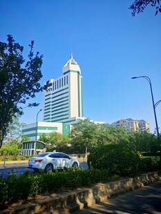 城市道路旁的高楼景观
