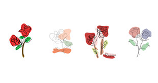 连续线条玫瑰花卉极简主义png