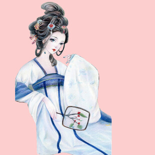 古典汉服女子持扇图