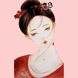 古风红衣女子优雅发髻