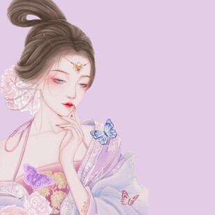 古风美人与蝶的梦幻画面