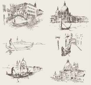 手绘城市建筑风景插画