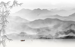 水墨山水画背景墙