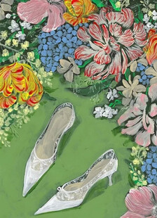 花卉高跟鞋插画