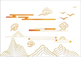中式山水云鸟简约装饰图