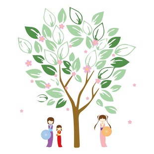 可爱柔色樱花树下的和服少女矢量