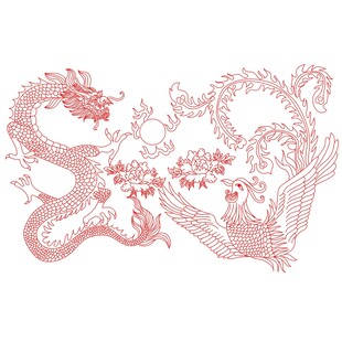 中式龙凤花卉传统图案