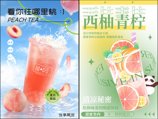 清爽西柚柠檬饮品海报
