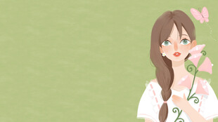 女孩赏樱蝴蝶相伴手绘插画