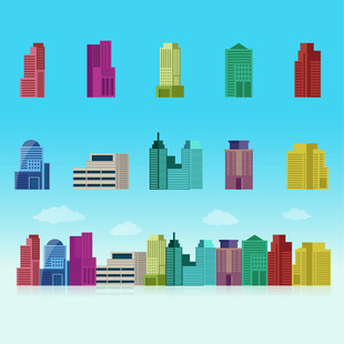 多彩城市建筑矢量图