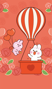 卡通小兔乘热气球浪漫行