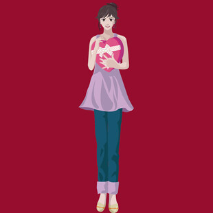 红衣女孩双手抱心形物品