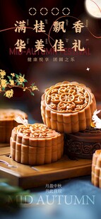 简约中秋节美食满桂飘香月饼海报