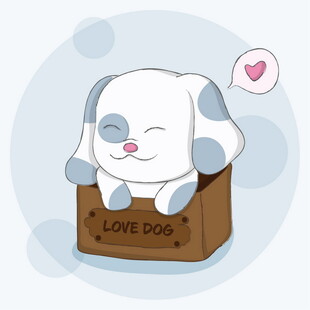 可爱小狗在爱心纸箱中