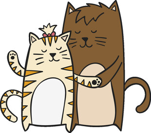 可爱猫咪牵手依偎画面