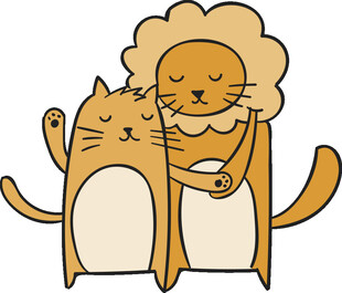 猫咪与狮子的温馨依偎