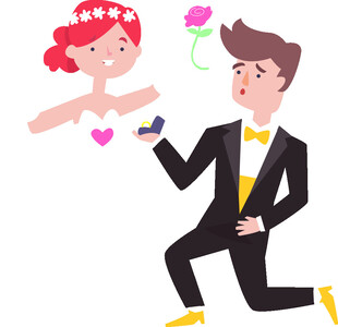 男士跪地向女士浪漫求婚