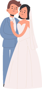 甜蜜新婚夫妇幸福相拥