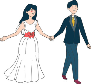 牵手的新婚夫妇