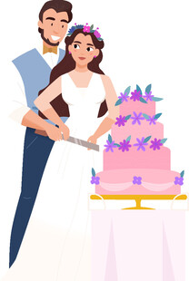 新婚夫妇共切浪漫婚礼蛋糕