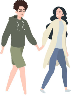 手牵手的两位时尚女性