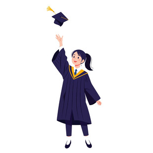 抛学士帽的毕业女生