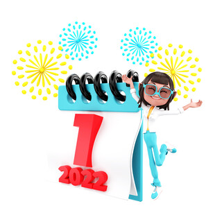 2022新年女孩与倒计时数字