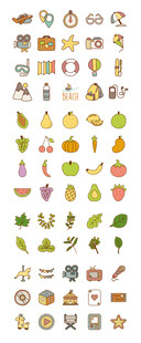 彩色手绘果蔬图标 