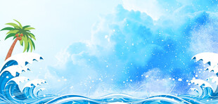 夏日海浪与椰树风景图