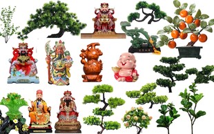 中式传统摆件与绿植组合