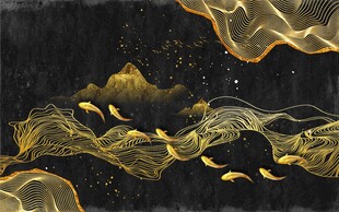金色灵动金鱼抽象艺术图