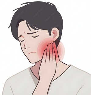 男子捂腮显牙痛