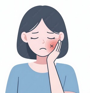 女孩捂着脸面露痛苦