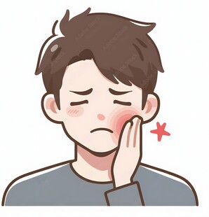 男子捂腮面露牙痛神情