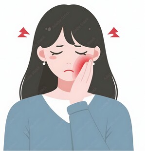 女子捂腮面露牙痛之色