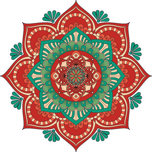 红色绿色曼陀罗花纹图案