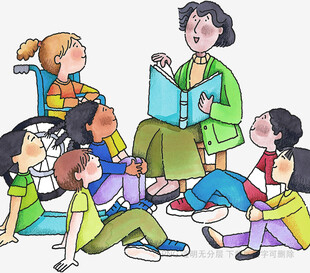 老师与学生围坐快乐阅读