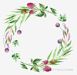 手绘花卉绿叶花环图案