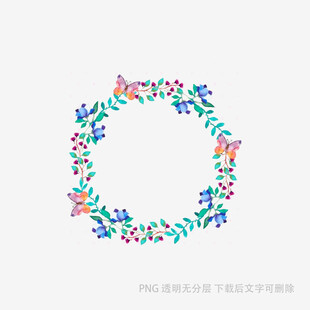 花卉蝴蝶组成的圆形花环