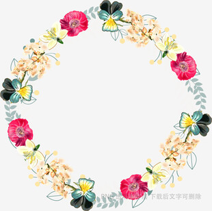 花卉蝴蝶组成的圆形花环