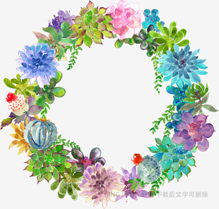 多彩花卉组成的圆形花环
