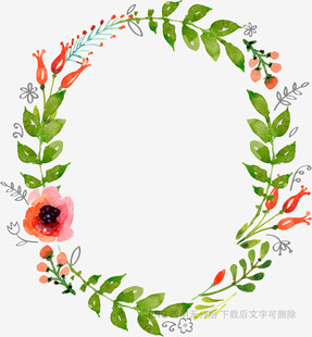 手绘花卉绿叶圆形花环