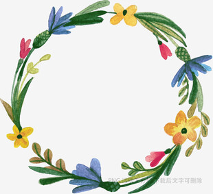 手绘多彩花朵花环图案
