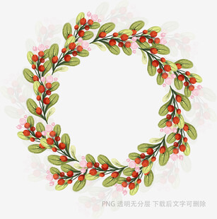 花卉绿叶组成的圆形花环